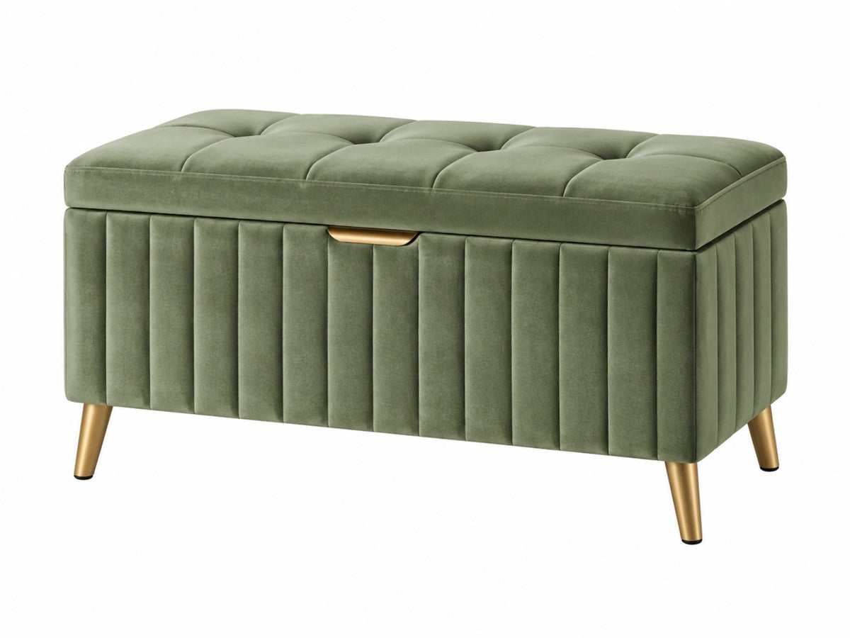 Sitzbank mit Stauraum 100 x 40 x 46 cm Samt Grün - gepolstert im modernen Stil