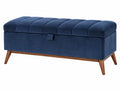 Sitzbank 120 x 45 x 48 cm blau Samt mit Stauraum und Holzbeinen