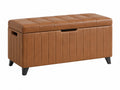 Sitzbank mit Stauraum 100 x 40 x 45 cm Kunstleder Cognac - gepolstert mit Klappdeckel