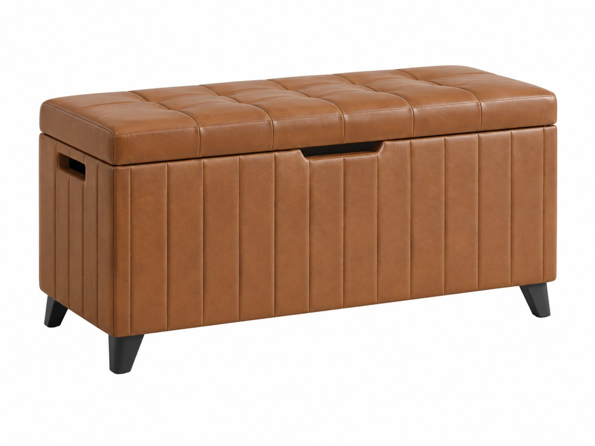 Sitzbank mit Stauraum 100 x 40 x 45 cm Kunstleder Cognac - gepolstert mit Klappdeckel