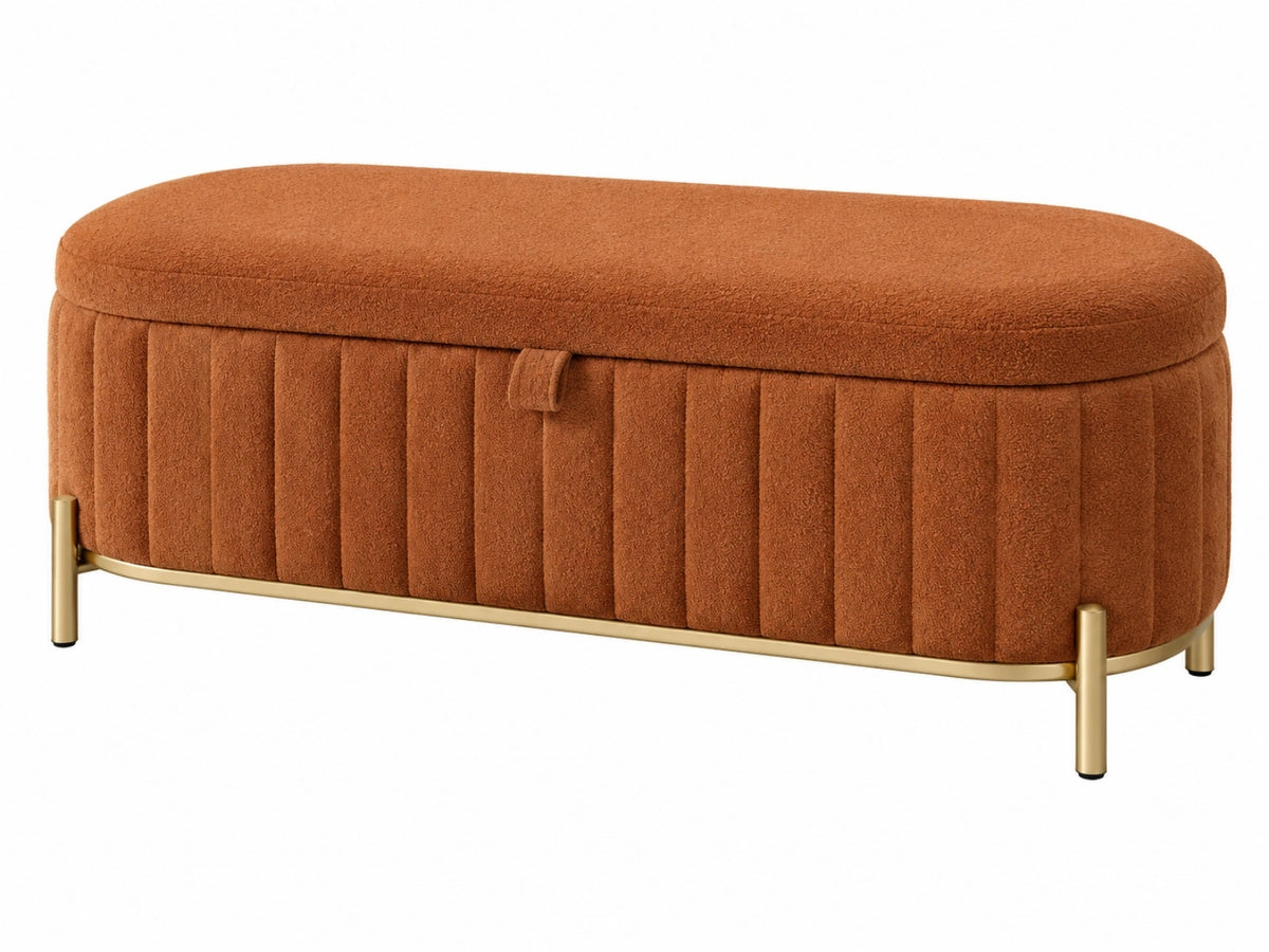 Sitzbank mit Stauraum 120 x 45 x 45 cm Boucléstoff Terrakotta - gepolsterte Aufbewahrungsbank
