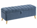 Sitzbank mit Stauraum 100 x 40 x 45 cm Textil Blau Gold gepolstert Modern