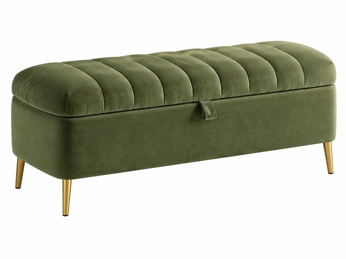 Sitzbank 120 x 45 x 48 cm Samt Olivgrün mit Stauraum - gepolsterte Truhenbank