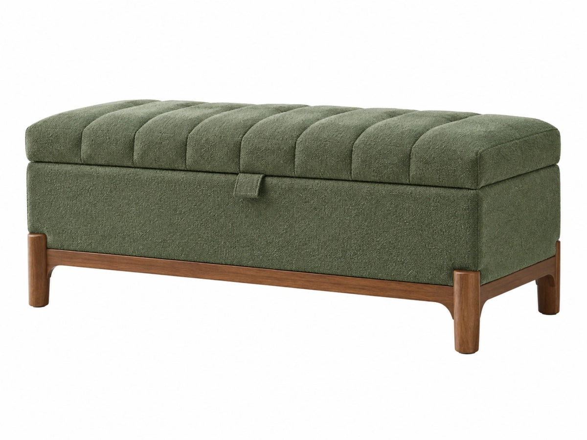Sitzbank mit Stauraum 120 cm grüner Textilbezug Holzgestell gepolstert