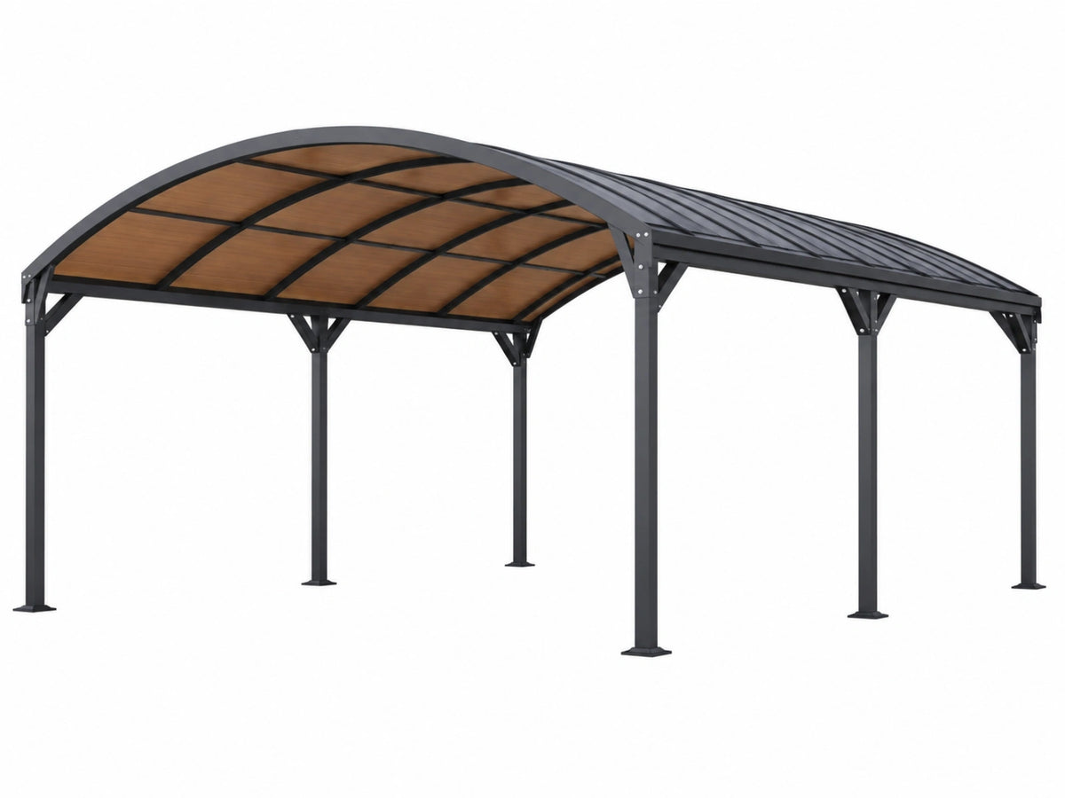 Carport 600 x 300 x 270 cm aus Stahl Braun Schwarz mit Bogendach