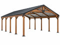 Doppelcarport 600 x 600 x 300 cm aus Holz und Stahl in Naturbraun Schwarz mit Satteldach
