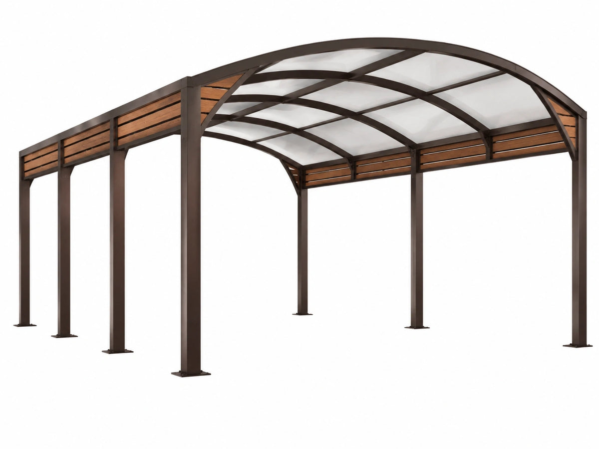 Carport 500 x 300 cm Stahl Holz Braun Transparent mit gebogenem Dach für Außenbereich