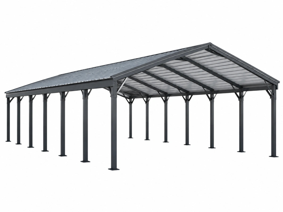 Carport 600 x 600 cm Stahl Anthrazit mit Polycarbonatdach freistehend