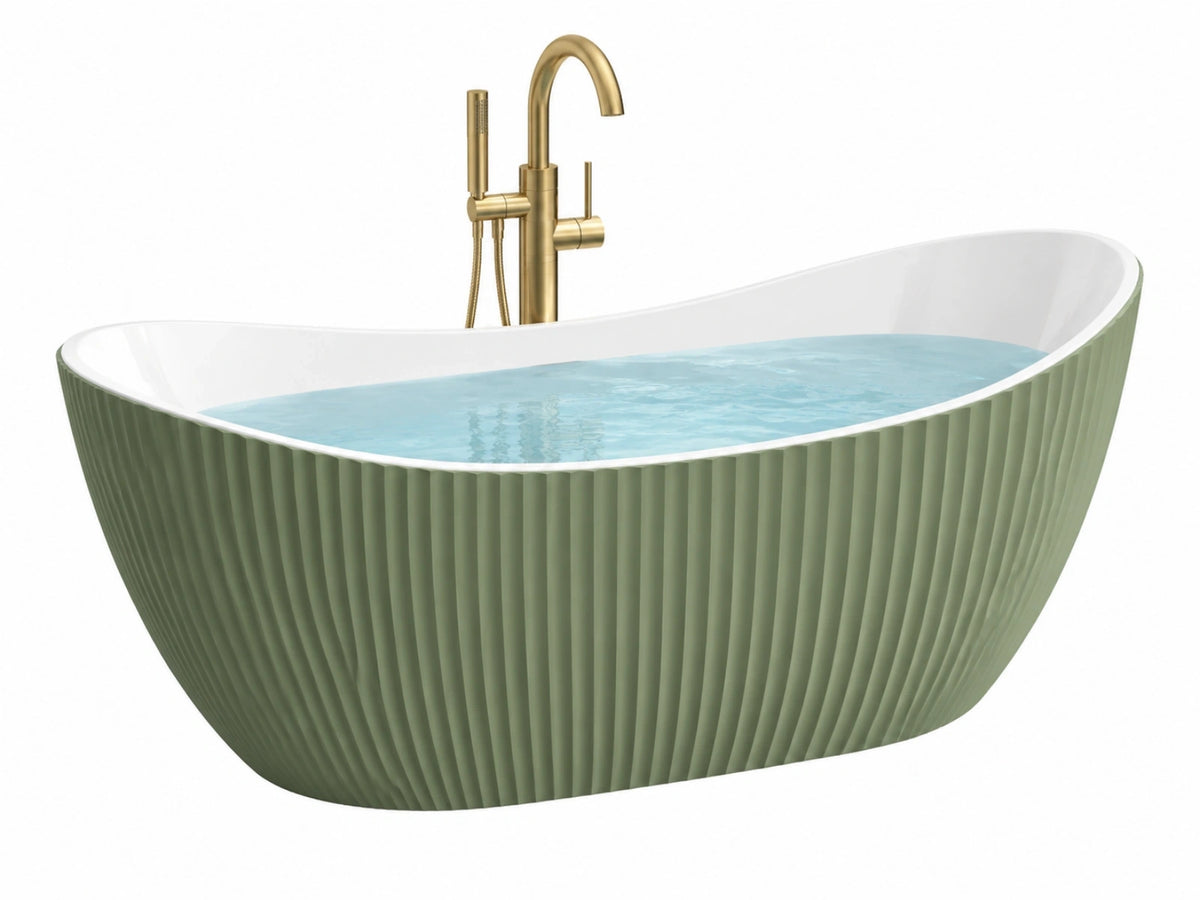 Freistehende Badewanne 170 x 75 cm Acryl Grün Weiß geriffelt modern