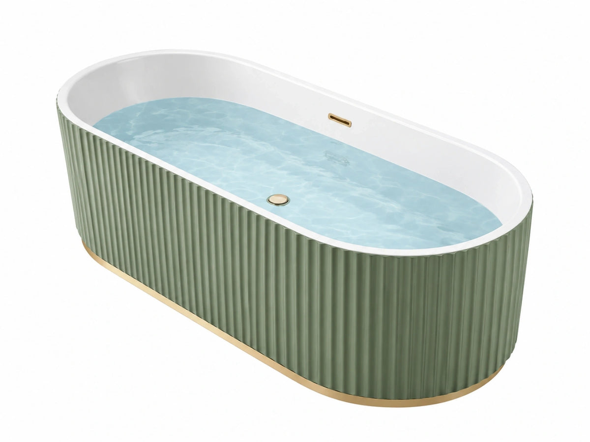 Freistehende Badewanne 170 x 75 cm aus Acryl Grün Weiß Gold geriffelt