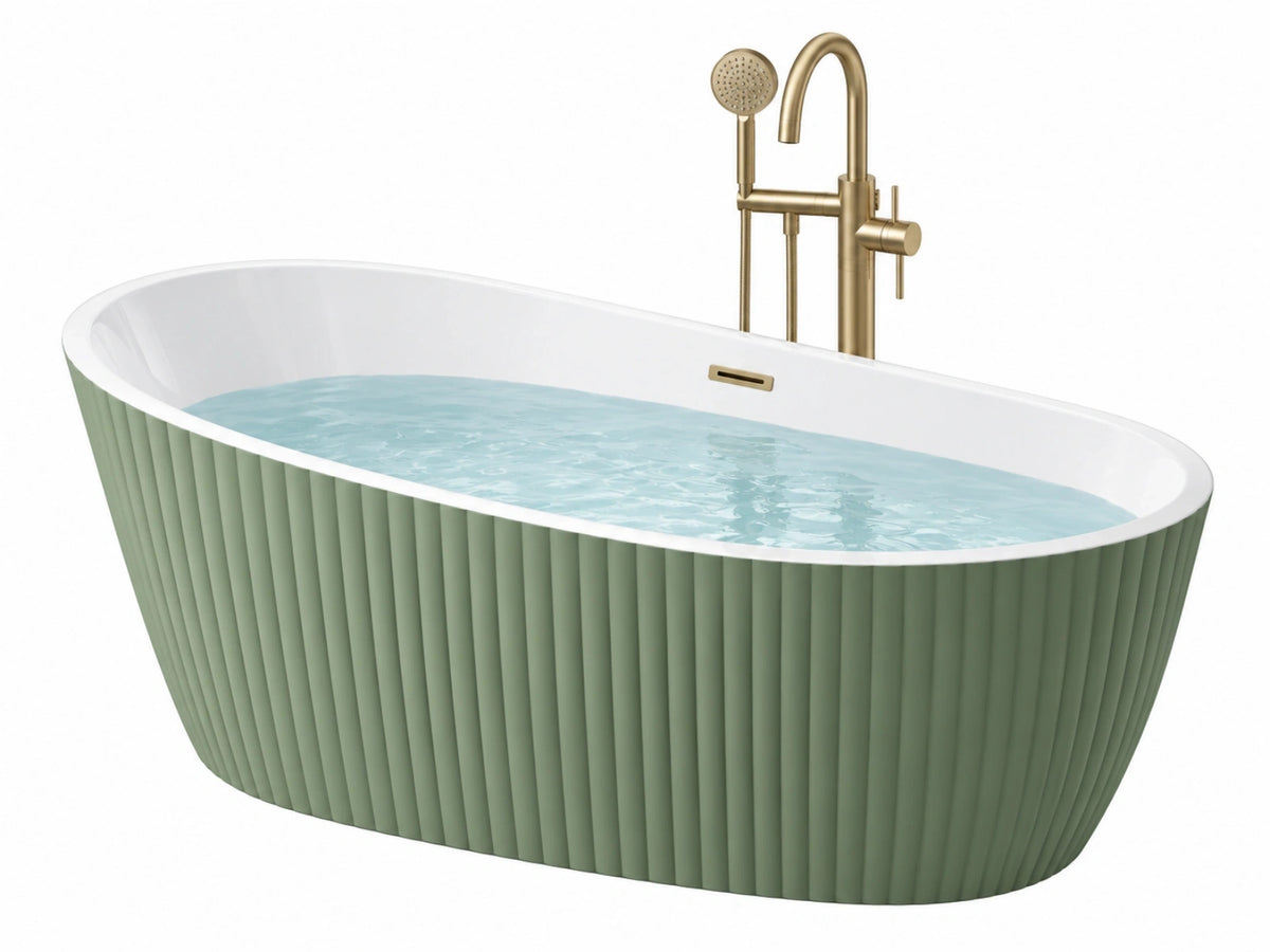 Freistehende Badewanne 170 x 75 x 58 cm Acryl Grün Weiß oval geriffelt