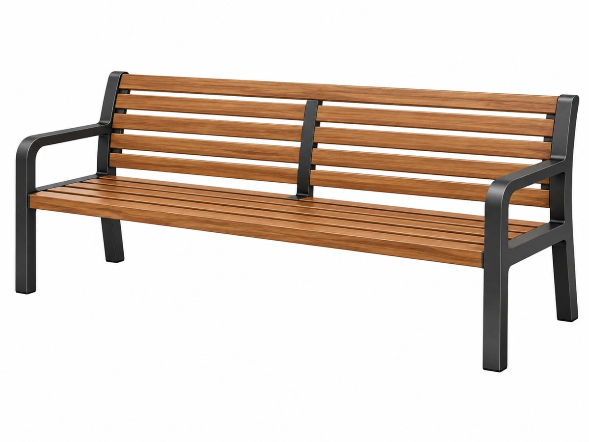 Gartenbank 150 x 60 x 85 cm Holz Metall Braun Schwarz mit Armlehnen