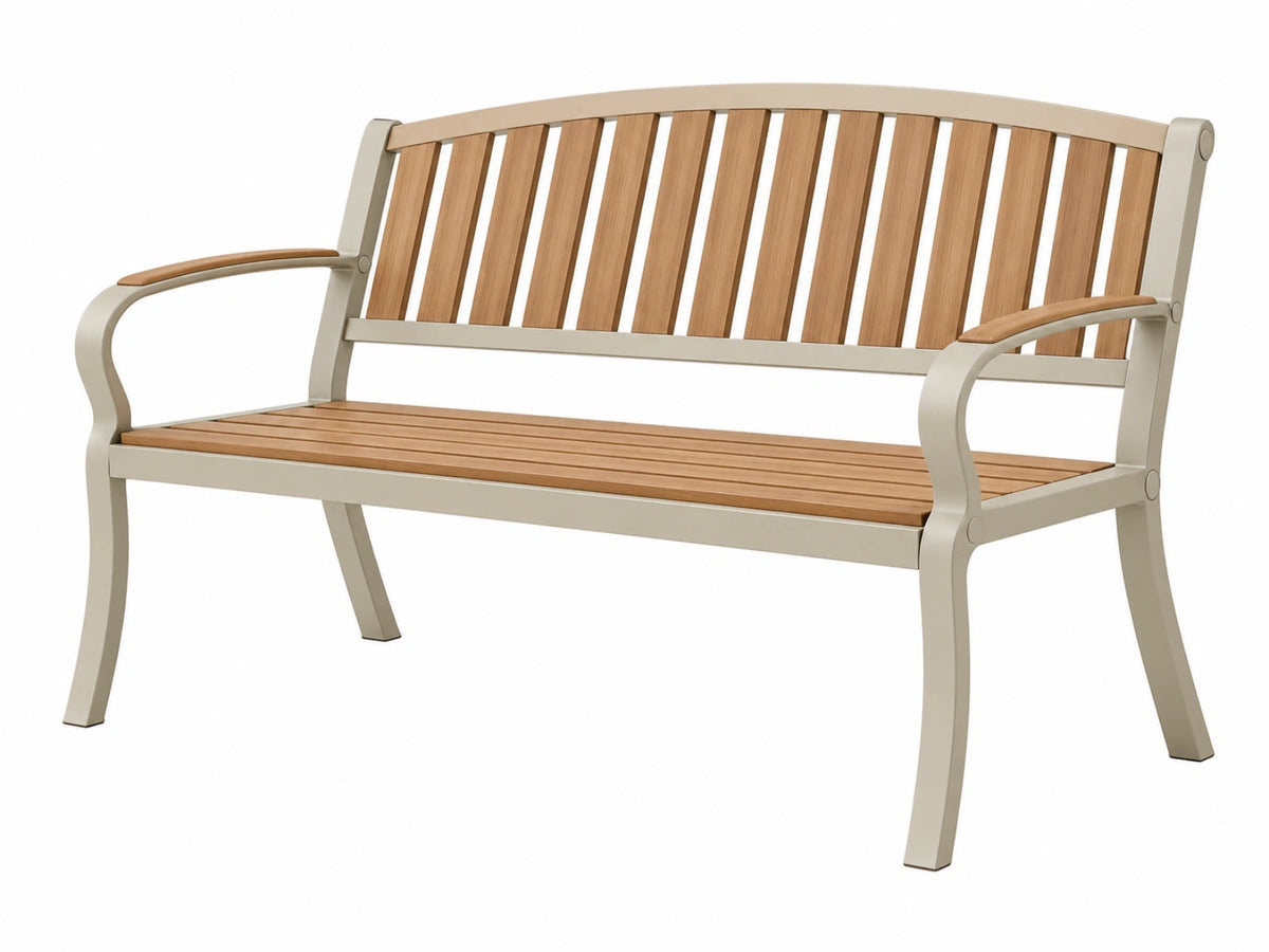 Gartenbank 120 x 60 x 90 cm Aluminium Holz Beige Natur - 2-Sitzer mit Armlehnen