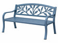 Gartenbank 122x61x88 cm aus blauem Metall mit Blattmotiv für Außenbereiche