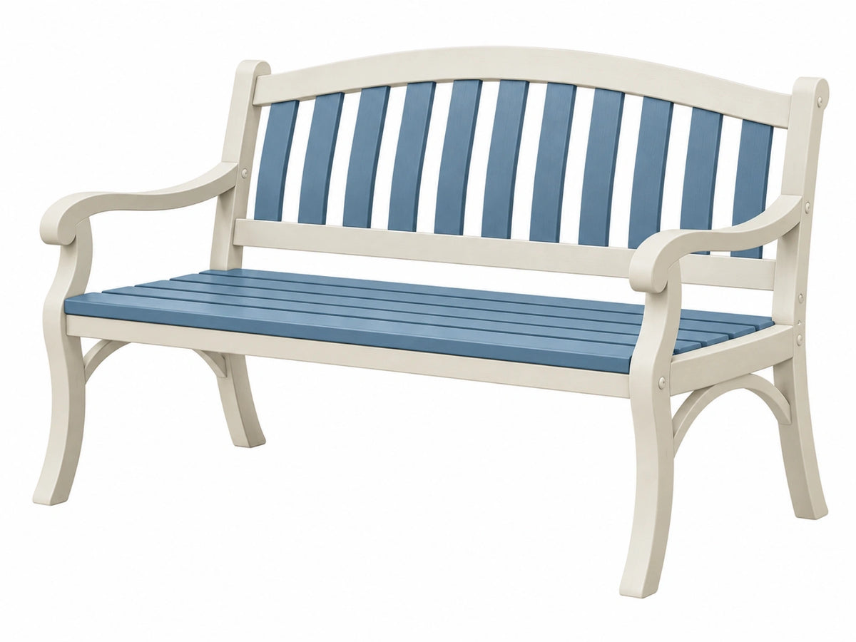 Gartenbank 120 x 65 x 90 cm Holz Cremeblau mit Armlehnen klassisch